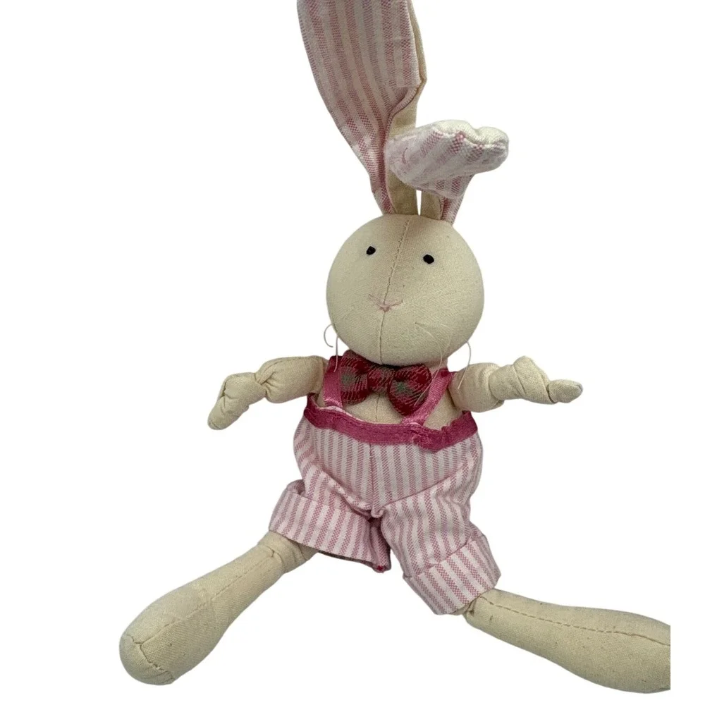 Applause Bunny Rabbit Plush Pink White Striped Overall tie Stuffed Animal Easter